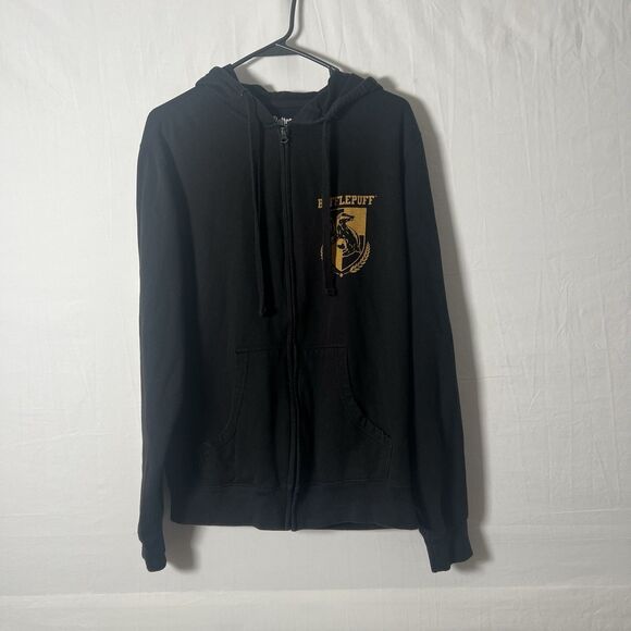 Harry Potter Sweatshirt Adult Large Black Hoodie Full Zip Hufflepuff Sweater - Picture 1 of 5